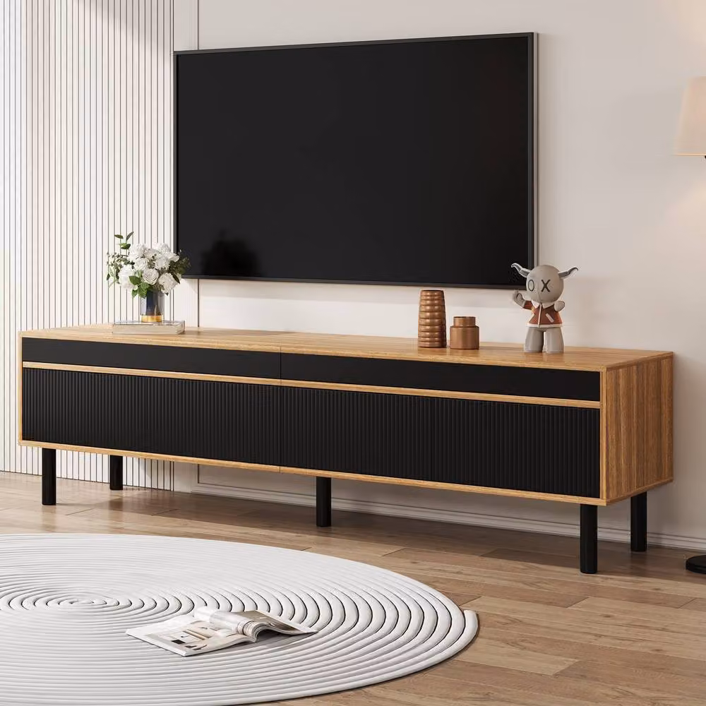BTM Modern 4-Door TV Cabinet in Black and Natural Wood, W/D/H: 170 x 38 x 47 cm – 3