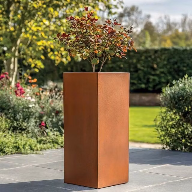 Access Garden Products Tall Square Galvanised Steel Planter in Bronze and Brown Finish, Height: 75 cm – 1