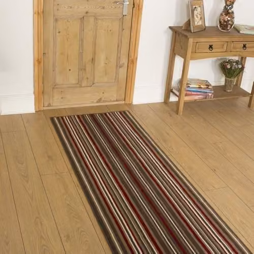 runrug Soft and Luxurious Striped Hallway Runner Rug in Red, W: 70 cm, L: 360 cm