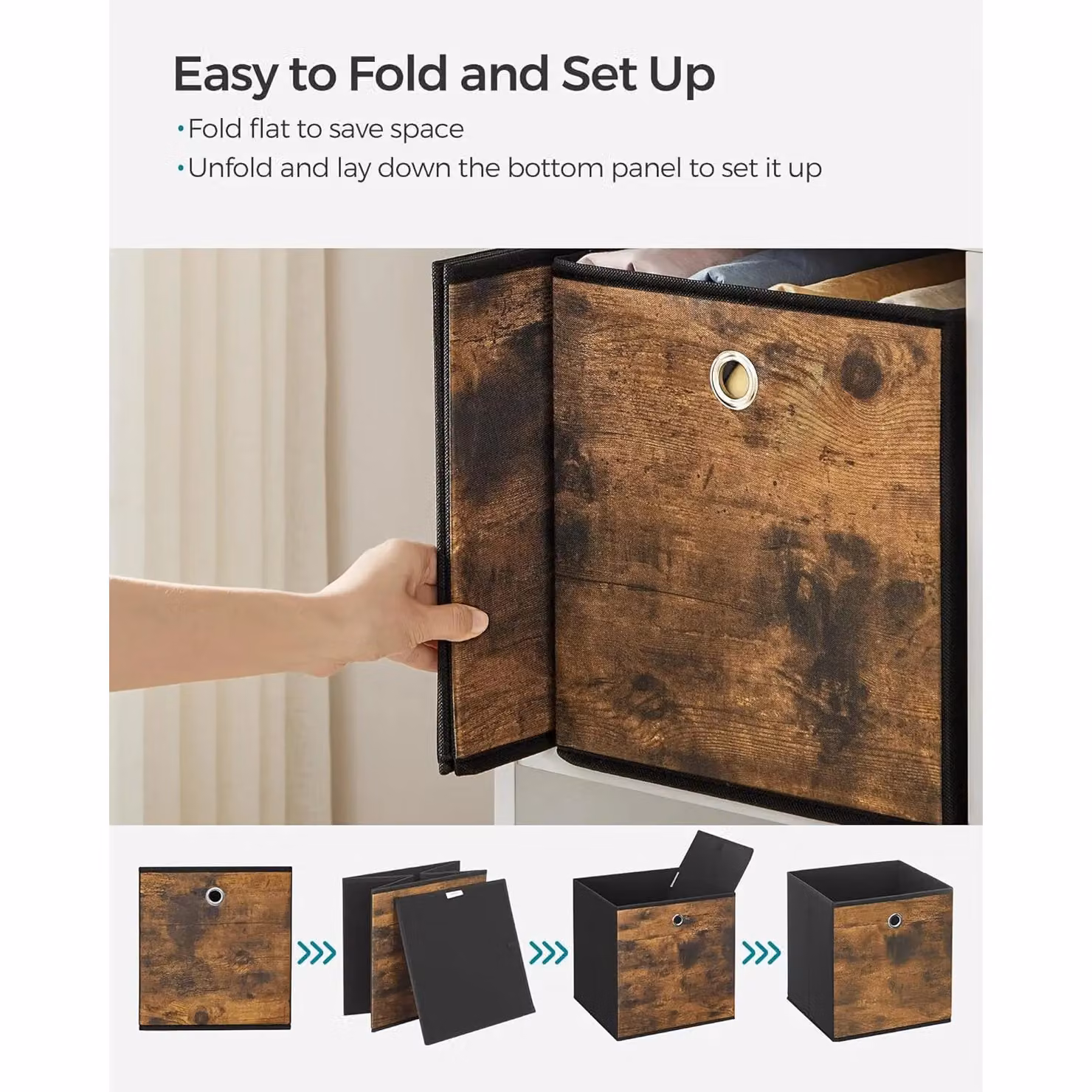 SONGMICS Set of Durable Oxford Fabric Cube Storage Containers in Brown – 5