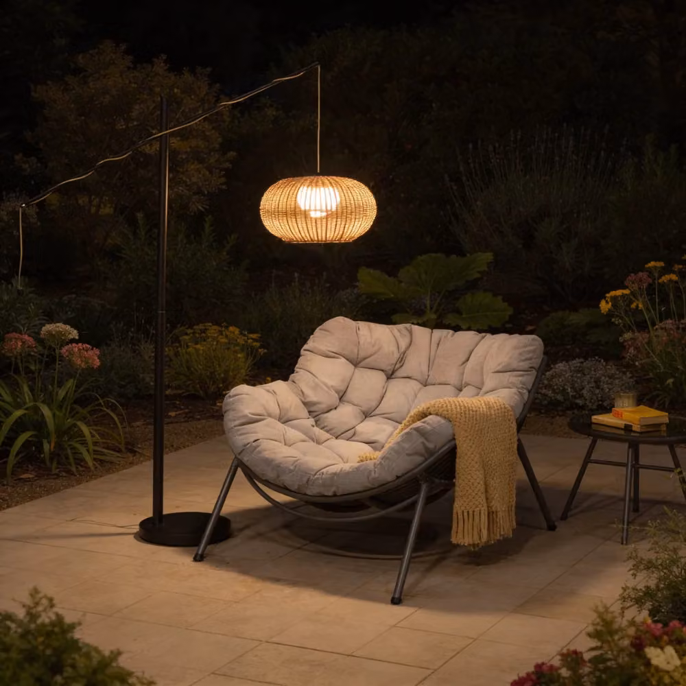Atkin & Thyme Matera Sesame Rattan Floor Lamp in Brown, Height: 188 cm