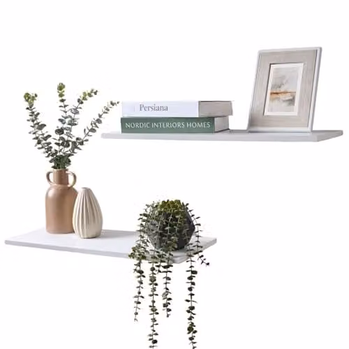 OHS Set of 2 White Modern Floating Wall Shelves, W/D/H: 62.0 x 24.0 x 3.7 cm – 1