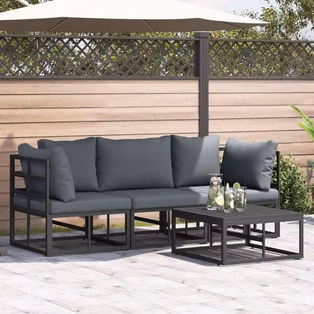 Berkfield Home 4 Piece Garden Sofa Set in Black with Powder Coated Aluminium Frame, W/D/H: 70 x 70 x 32 cm