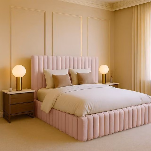 Desire Deco Brantley Upholstered Plush Velvet Panel Bed Frame, Pink