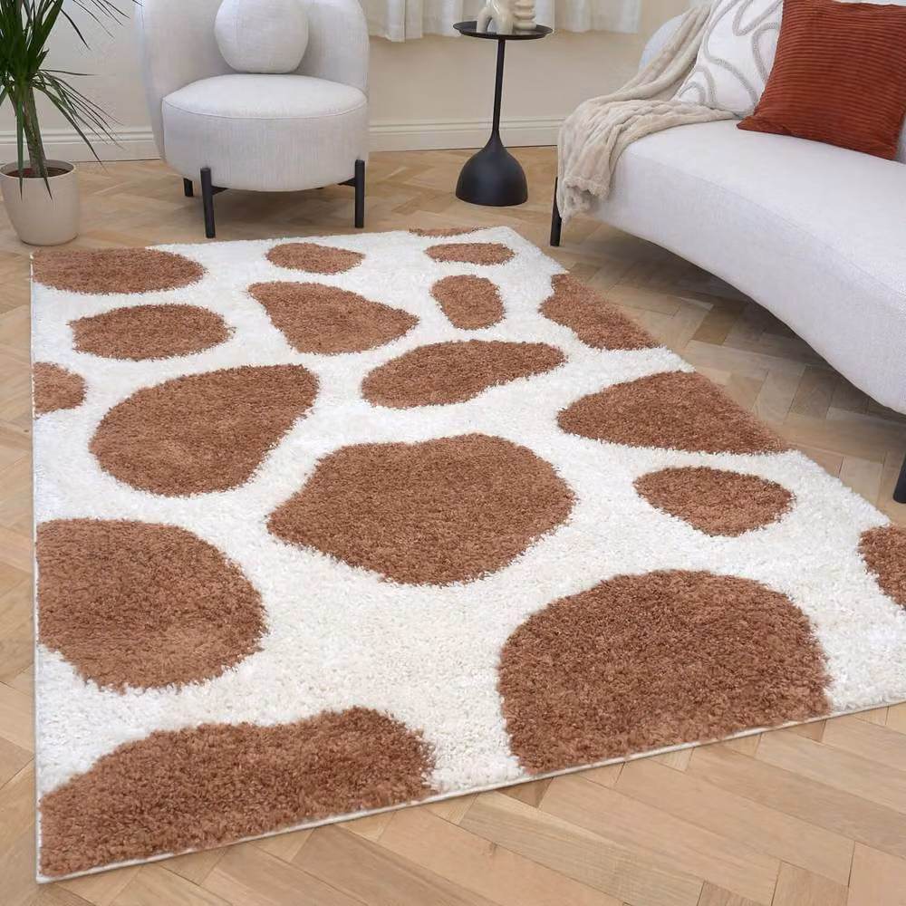 THE RUGS Moodi Pebble Design Shaggy Soft High Pile Living Room Rug in Terracotta, W: 160 cm, D: 230 cm – 7