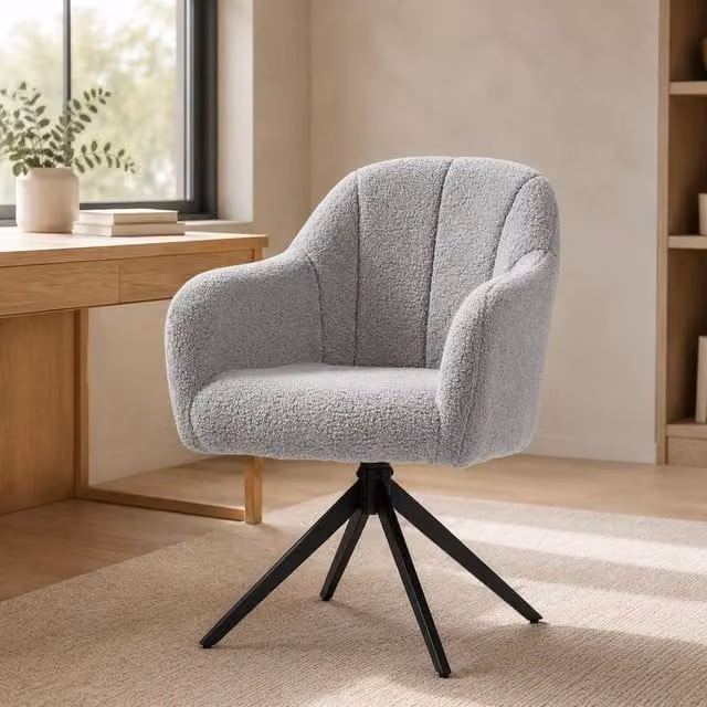 STILVORA Grey Fabric Tub Armchair with 360 Degree Swivel Seat and Metal Frame – 1