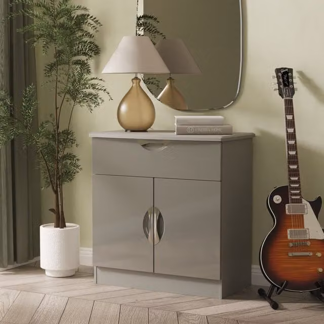 2 U Holborn Ready Assembled 2 Door and 1 Drawer Sideboard in Mid Grey Glossy Finish – 1