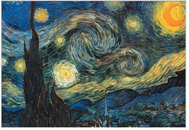 Vincent Van Gogh Starry Night Abstract Paper Poster Print in Blue and Multicolour