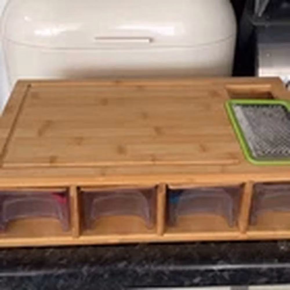 EONLION Brown Bamboo Meal Prep Cutting Board with 4 Graters and Storage Boxes – 3