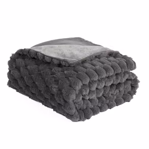 OHS Faux Fur Waffle Throw Blanket in Charcoal Grey, W/D/H: 125 x 150 cm