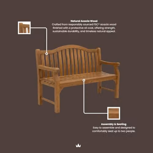 Royalcraft MARIA Large 3-Seater Acacia Wood Garden Bench in Natural Brown – 4