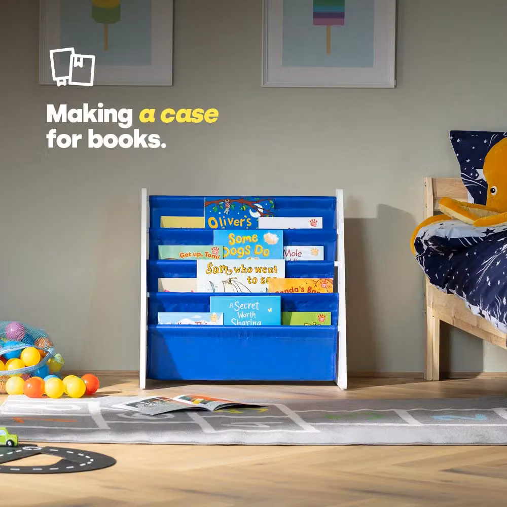 LIVIVO 4 Tier Natural Kids Sling Bookshelf in Blue, W/D/H: 58 x 28 x 58 cm – 2