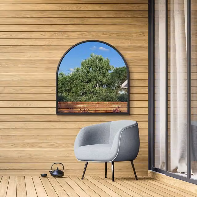 MirrorOutlet Arcus Black Metal Arched Leaner Garden Wall Mirror