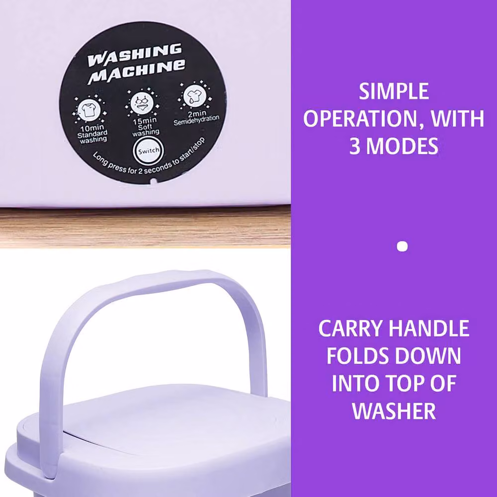 Clarsen Compact Portable Washing Machine with Spin-Dry Basket, 9L Capacity, Purple – 3