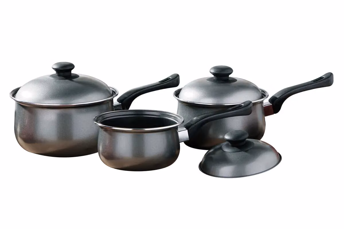 Orsina 3 Piece Non-Stick Carbon Steel and Stainless Steel Saucepan Set with Lids, Black and Silver – 3