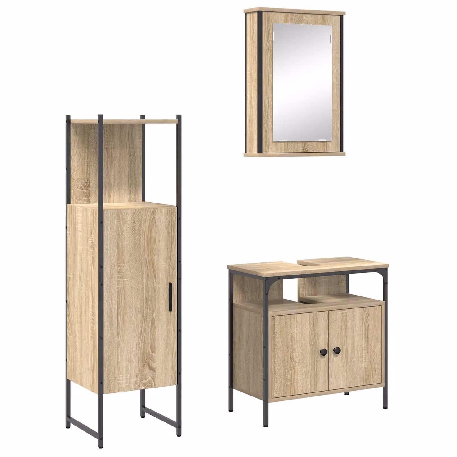 Berkfield Home 3 Piece Modern Bathroom Furniture Set in Sonoma Oak and Beige – 2