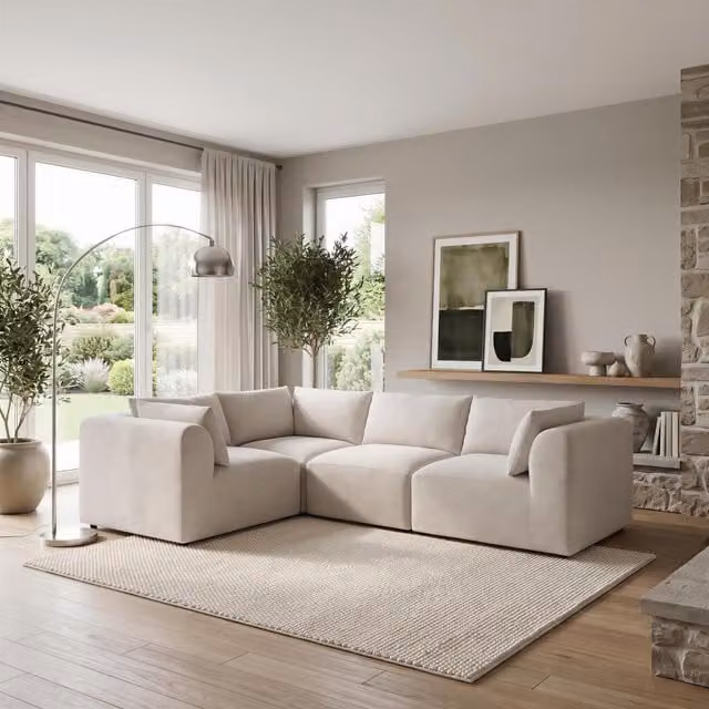 Furniturebox UK Drift 3 Seater Modular L-Shape Corner Sofa in Cream Boucle Fabric