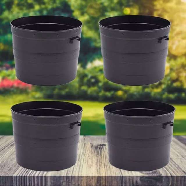 Whitefurze Blacksmith Barrel Planter Tub, Black, Diameter: 35 cm