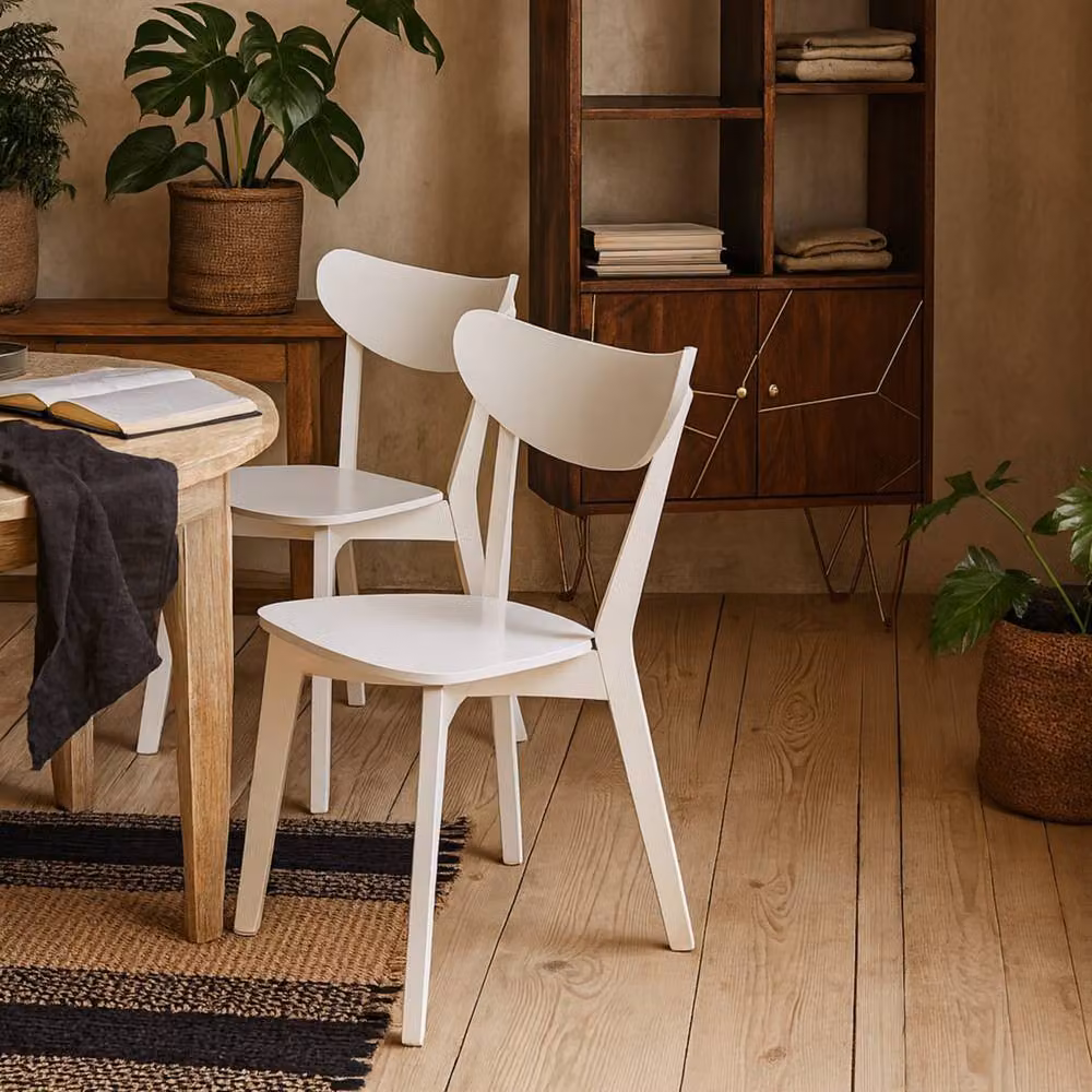 Wyld Haus Set of 2 Saffron White Wooden Dining Chairs H 79.5 x W 45 cm x D 55 cm – 2