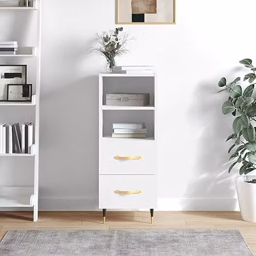 vidaXL Modern High Gloss White Sideboard in Engineered Wood W/D/H: 34.5 x 34 x 90 cm – 2