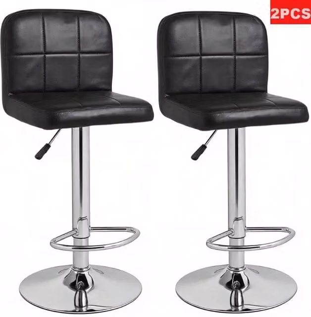 FORGEVIO Set of 2 Adjustable Swivel High Bar Stools in Black Faux Leather – 1