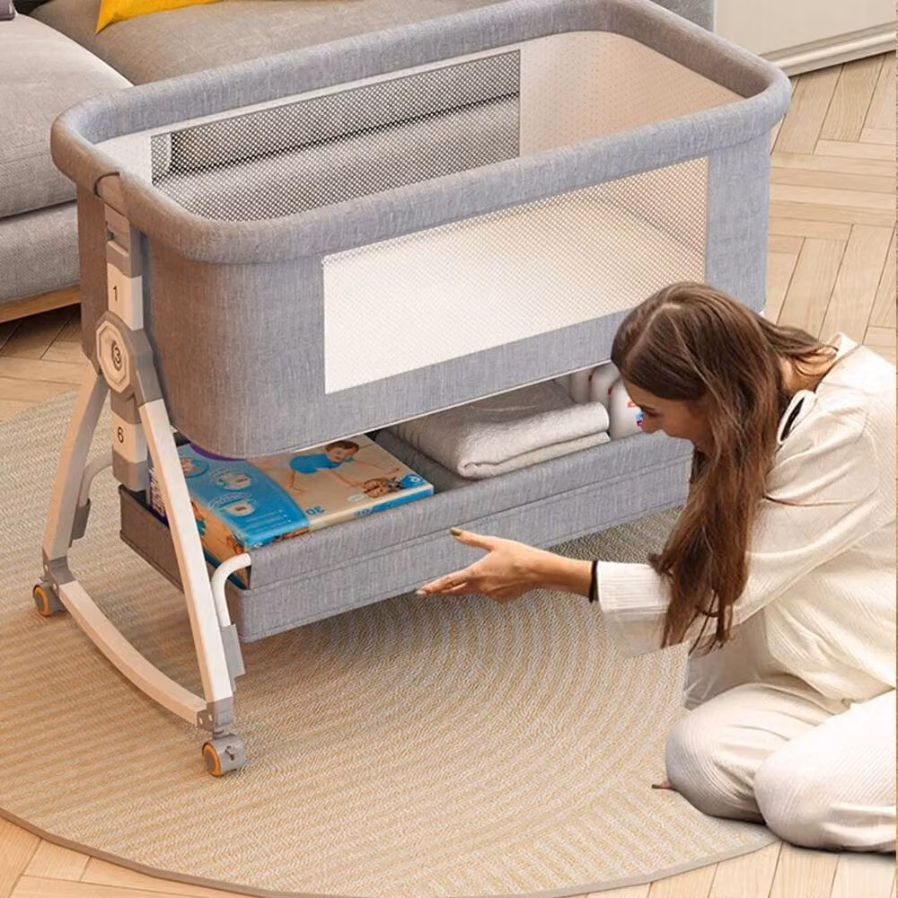 NESTLUNE Baby Bedside Crib Sleeper Bassinet in Grey, W/D/H: 60 x 120 cm – 4