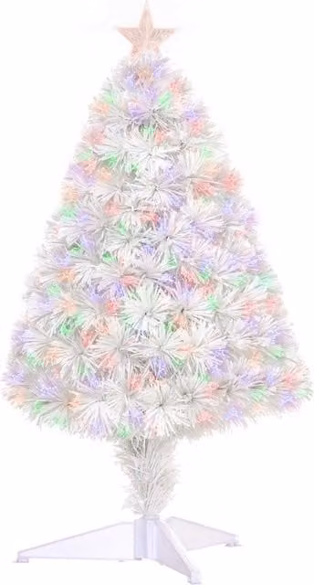 HOMCOM White Prelit Artificial Tabletop Christmas Tree with Multicolour Fibre Optics, Height: 76.2 cm