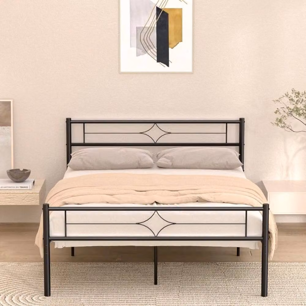 VOGREX Strong Double Metal Bed Frame in Black, W/D/H: 190 x 135 x 270 cm – 2