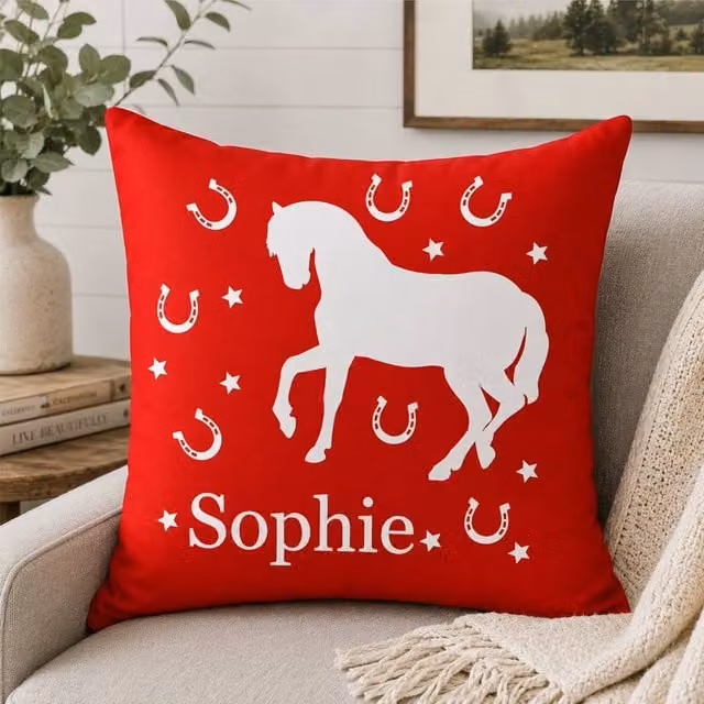 60 SECOND MAKEOVER Personalised Red Horse Cushion Cover, W/D/H: 40.64 x 40.64 x 40.64 cm