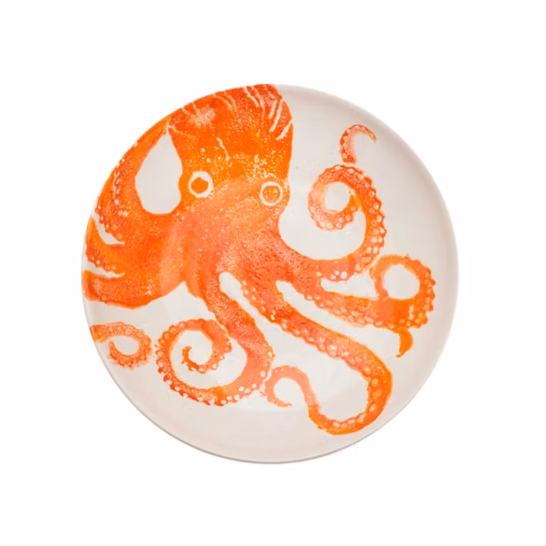 BlissHome Creatures Orange and White Ceramic Octopus Soup Bowl
