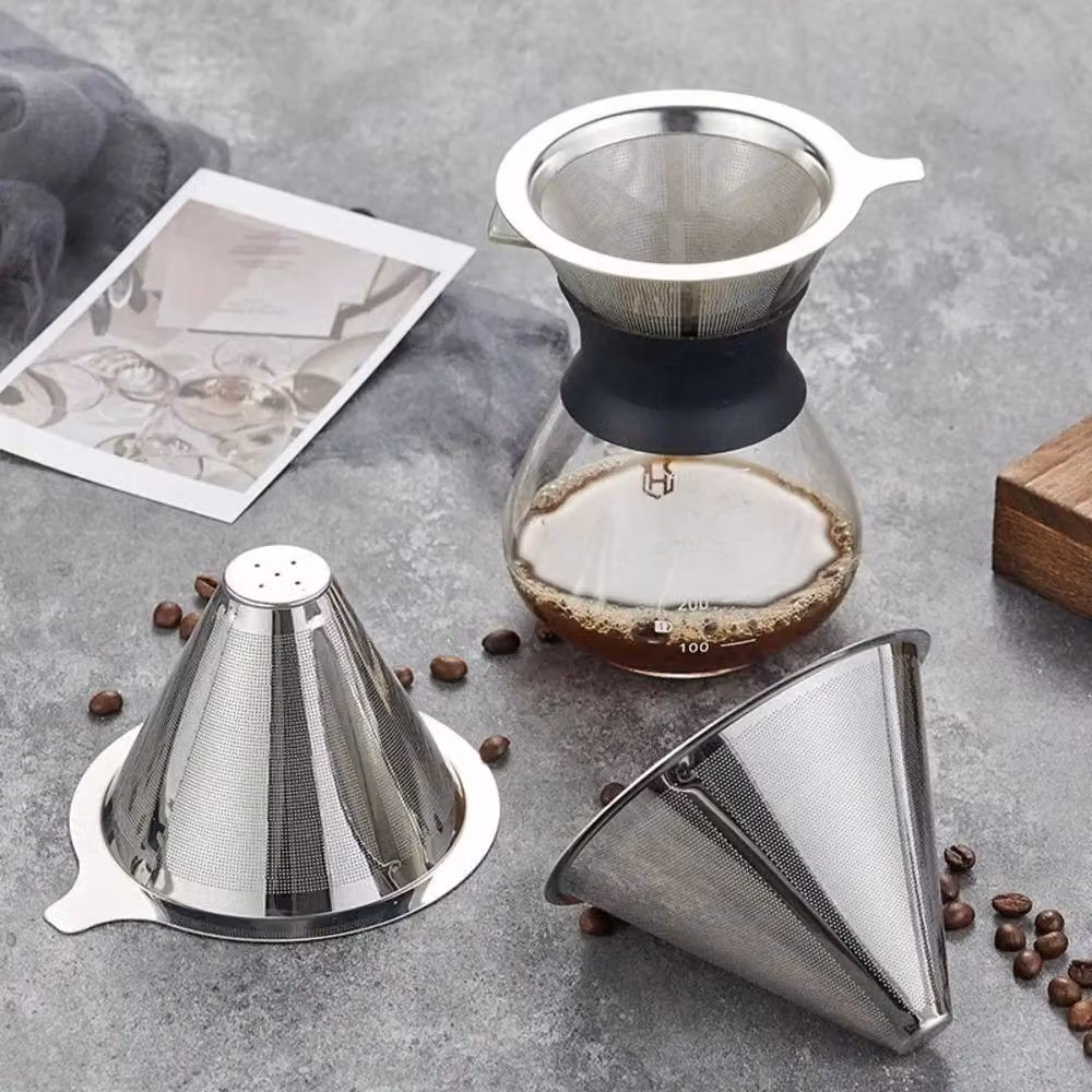 SPETLEK Stainless Steel Coffee Dripper with Base and Reusable Filter in Silver, 100ml – 4