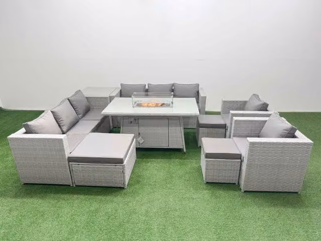 Fimous 11 Seat PE Rattan Garden Lounge Sofa Set in Light Grey with Upholstered Cushions