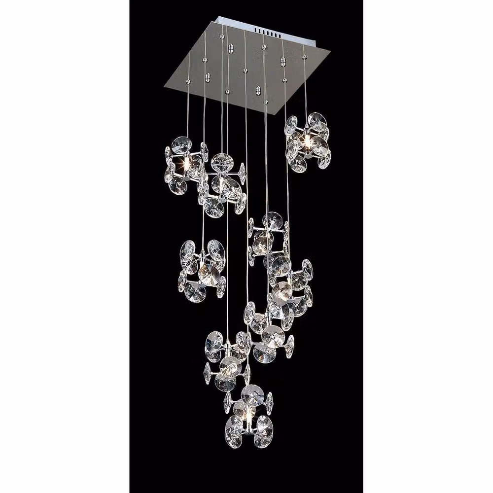 Netlighting Nico 9 Light Pendant with Crystal and Glass in Polished Chrome and Grey – 2
