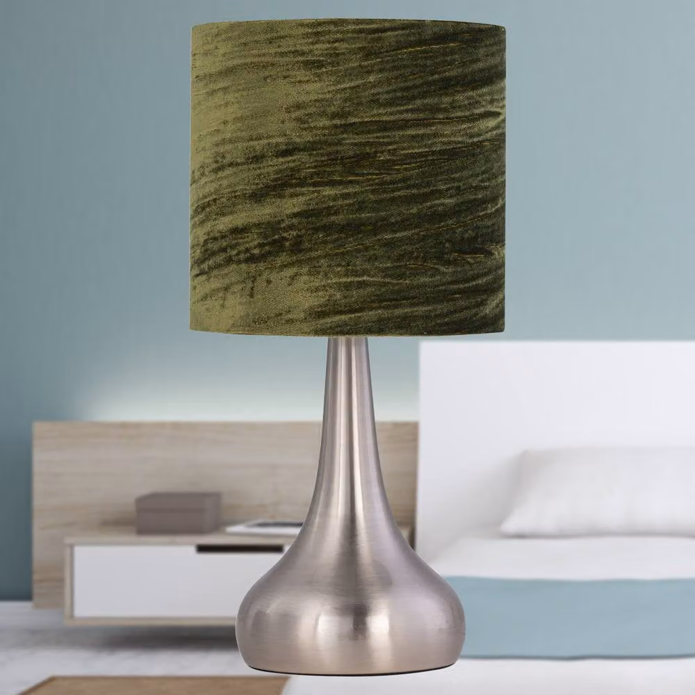 First Choice Lighting Romana Touch Table Lamp with Green Velvet Shade in Brushed Chrome – 4