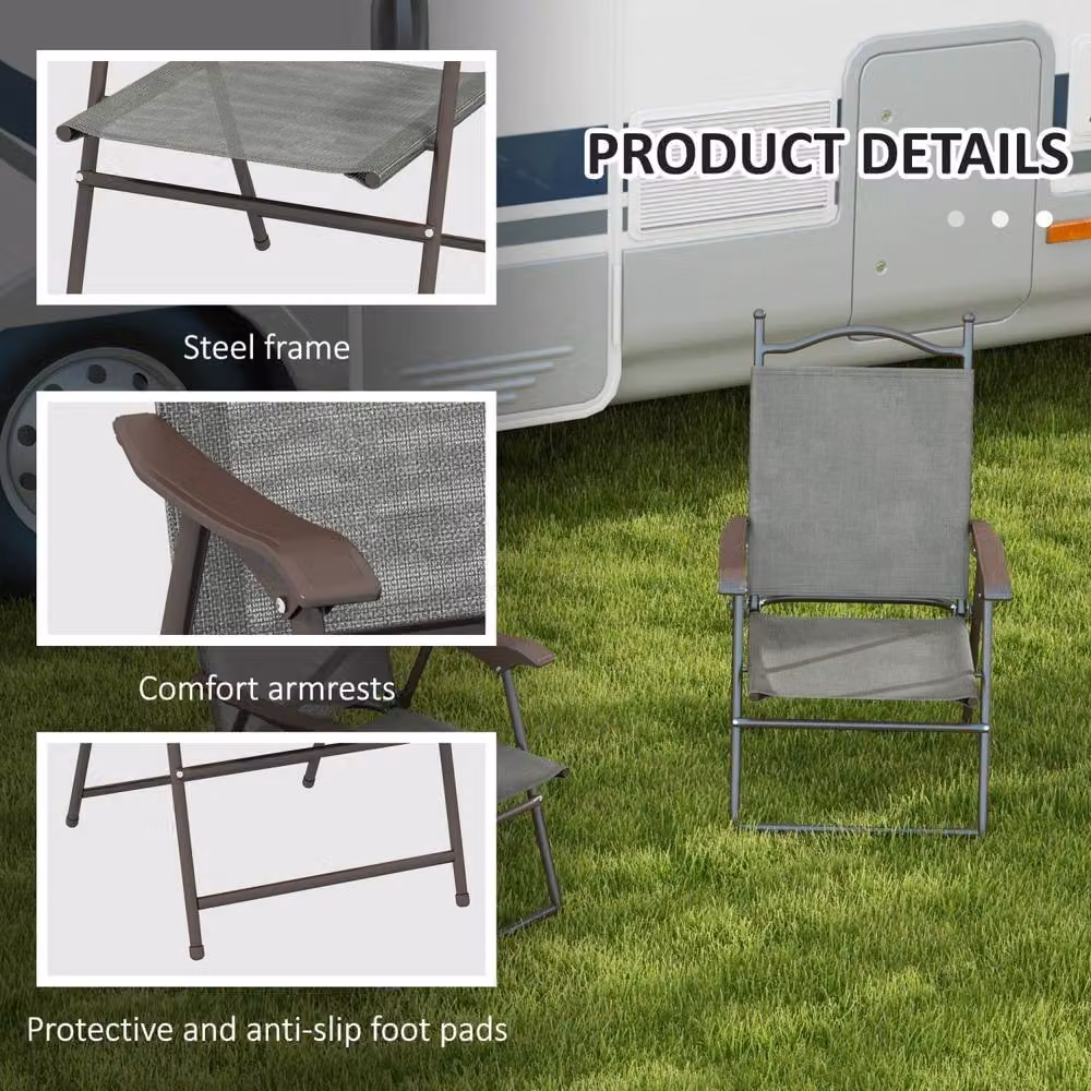 Wyld Haus Set of 2 Dark Grey Folding Garden Chairs with Metal Mesh Seats – 4