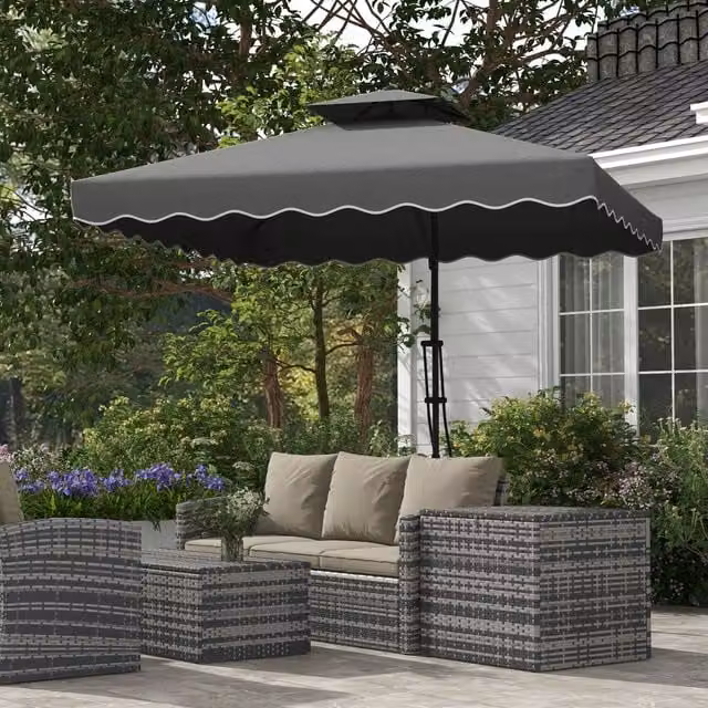 Outsunny Square Cantilever Parasol Umbrella with Cross Base in Dark Grey