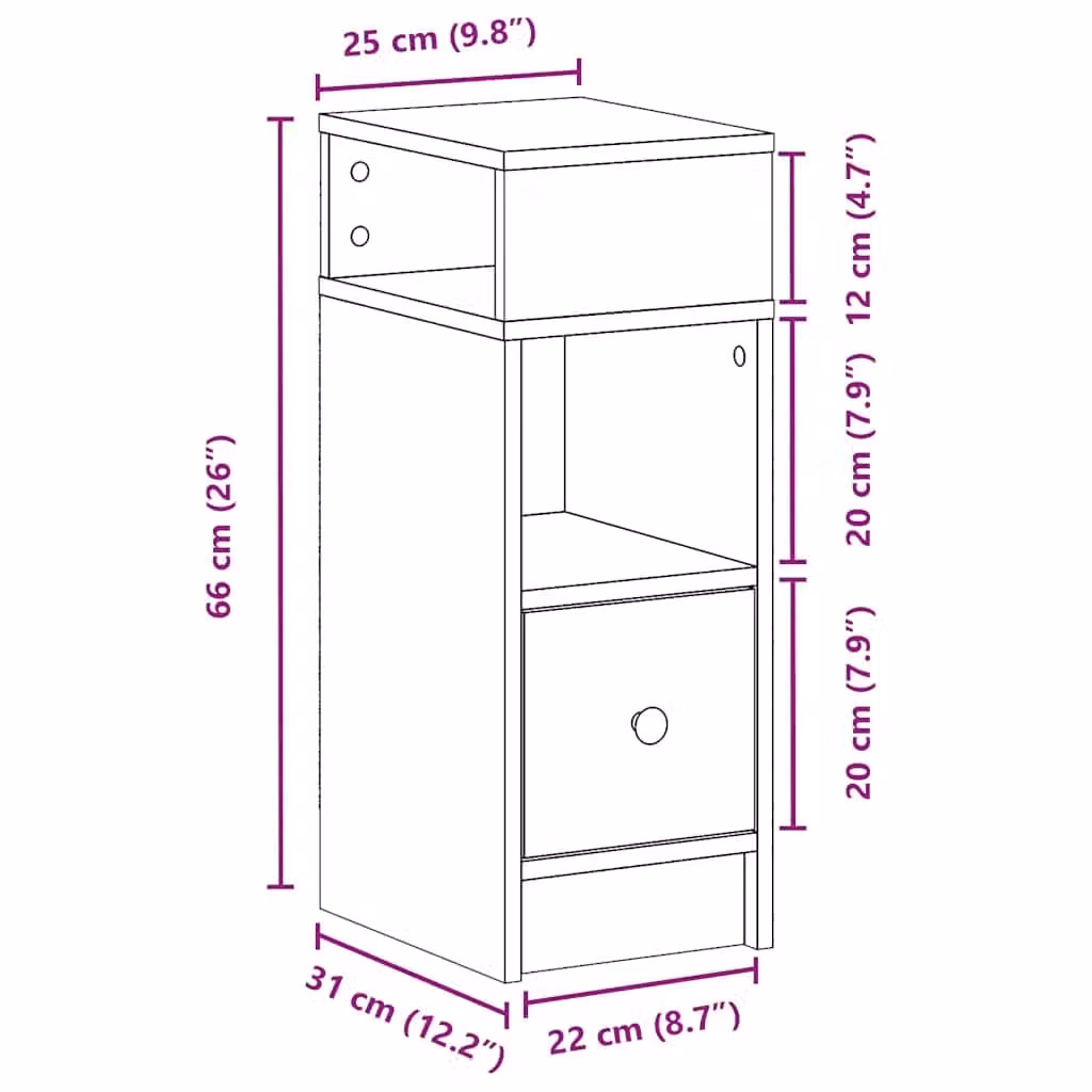 Berkfield Home Artisan Oak Bedside Cabinet with Drawer in Brown, W/D/H: 25 x 31 x 66 cm – 5