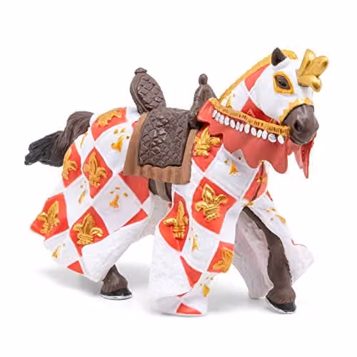 Papo White Fleur-De-Lys Horse Figure from the Fantasy & Medieval Collection