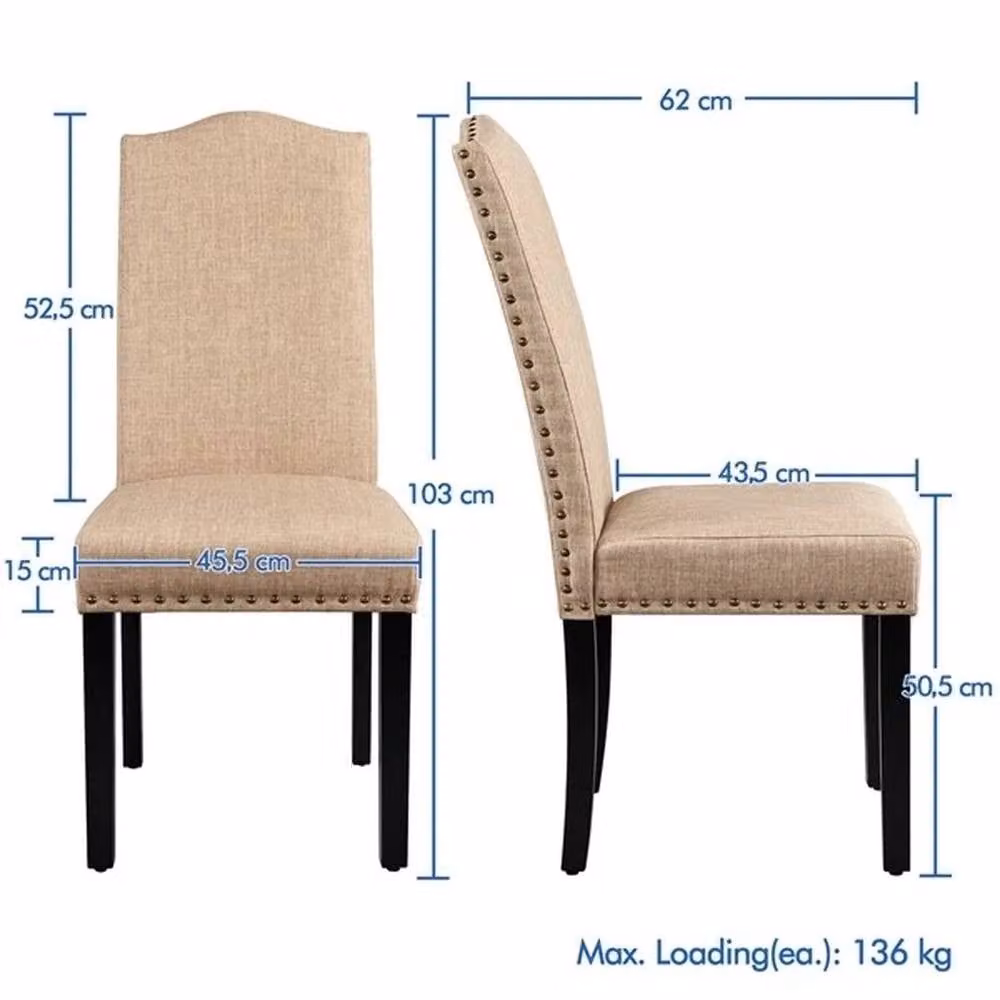 Kelvenix Set of 2 Brown Fabric Dining Chairs with Rubberwood Legs – 2