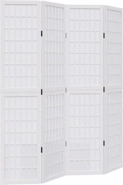 Berkfield Home 4-Panel Room Divider in White Solid Paulownia Wood