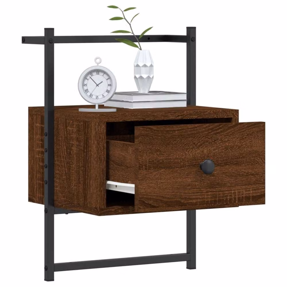 Berkfield Home Wall-mounted Bedside Cabinet in Brown Oak, W/D/H: 35 x 30 x 51 cm – 3