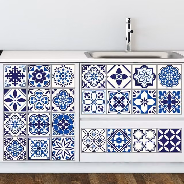 Walplus Blue Wall Tile Stickers, 24 Pack, 10 x 10 x 0.24 cm