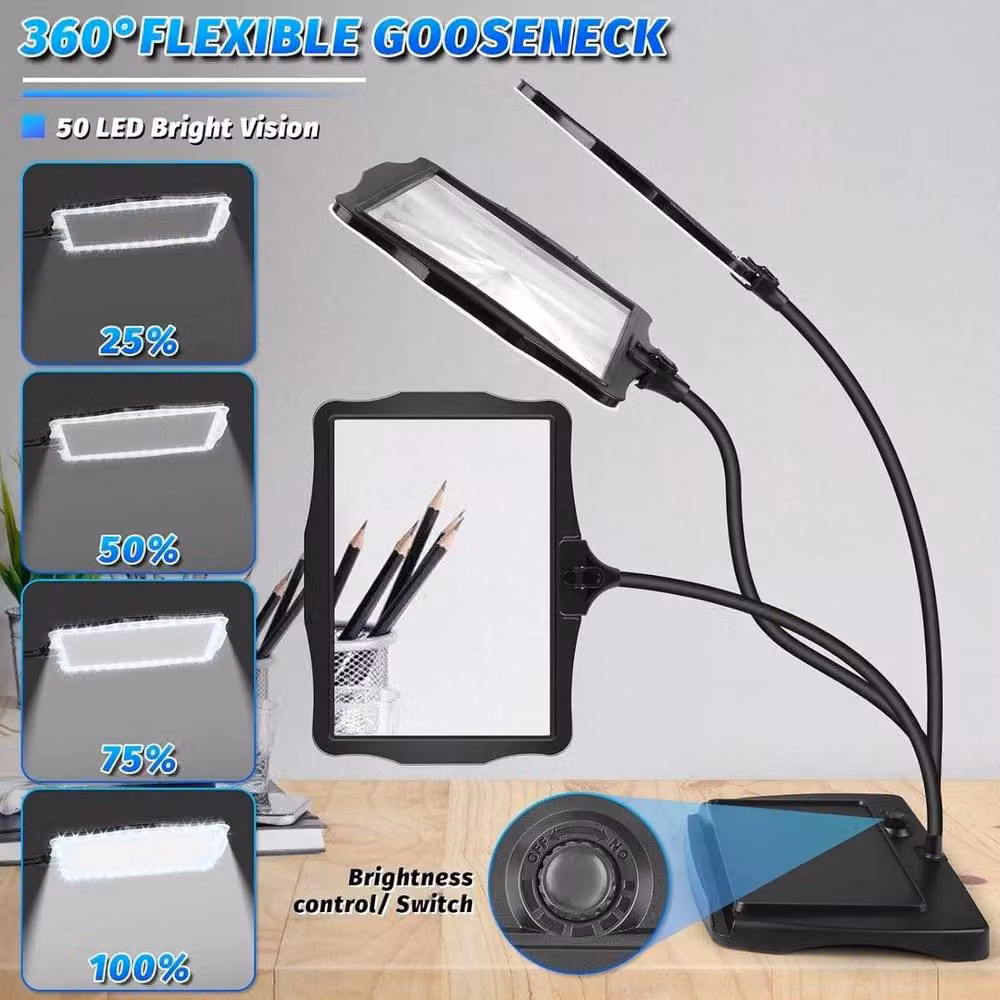 KORVIXA 10X Magnifying Glass Lamp with LED Light, Black Tabletop Task Lamp – 3