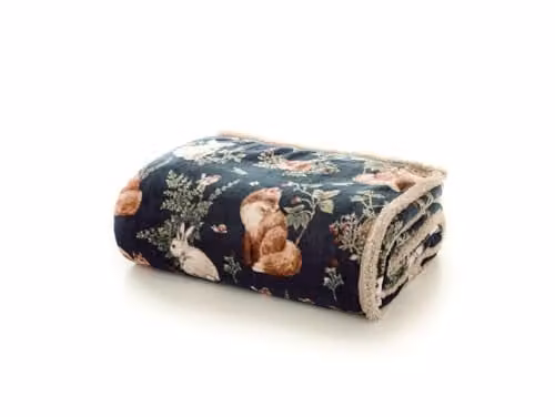 Deyongs Woodland Wildlife Sherpa Fleece Throw, Navy Blue, W/D/H: 140 x 180 cm – 1