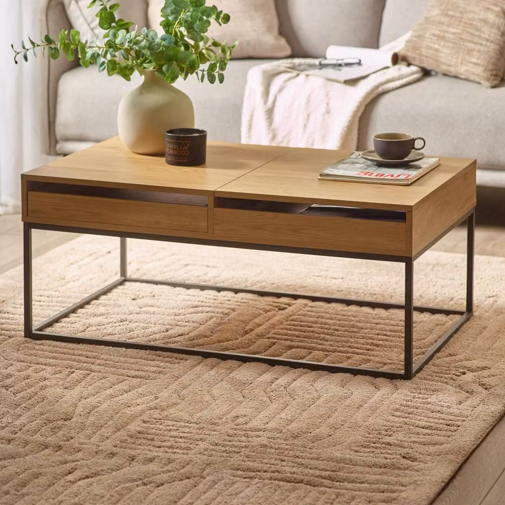 Cheshire Dalmore Rectangular Storage Coffee Table with Lift Mechanism in Brown and Black Oak Effect – 3