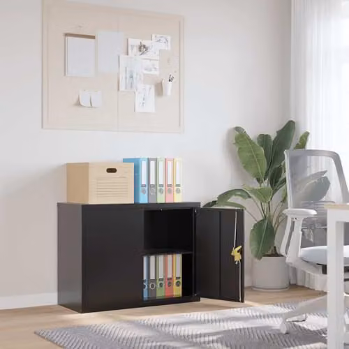 vidaXL Modern Black Metal File Cabinet with Lock and Adjustable Shelves, W/D/H: 90 x 40 x 70 cm – 2
