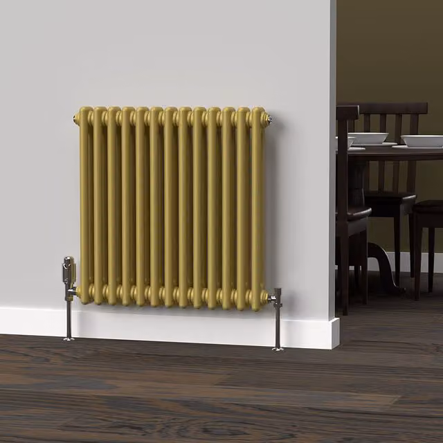 Lux Heat Horizontal 2 Column Steel Radiator in Metallic Gold, W: 60.5 cm, H: 60 cm