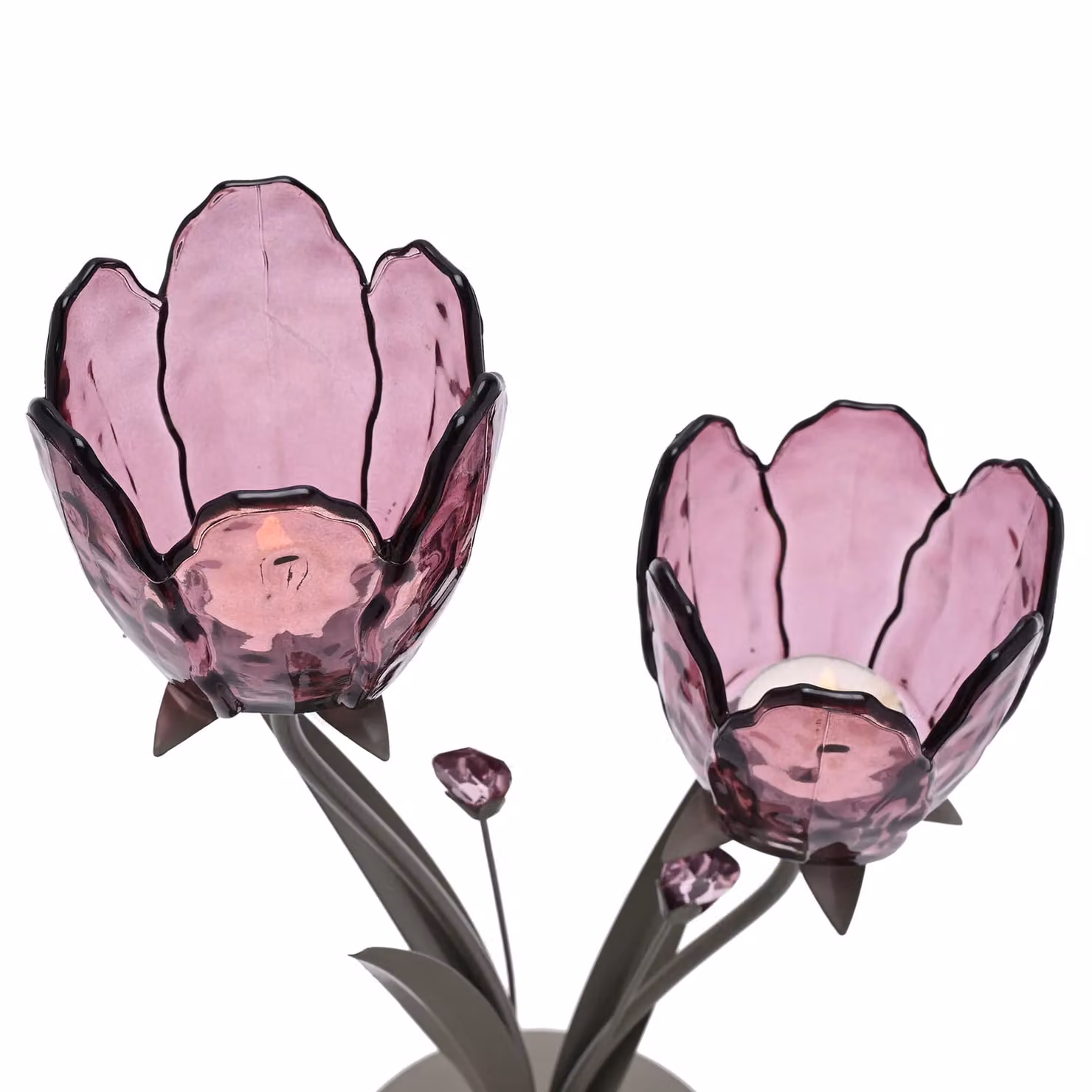 Hestia 2 Stem Candle Holder with Plum Glass and Taupe Base in Purple and Black – 2