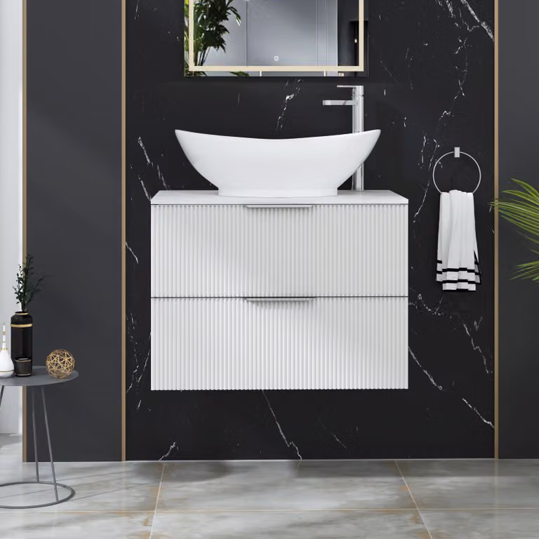 Royal Bathrooms Evora 700mm Matt White Fluted Wall Hung 2 Drawer Vanity Unit with Amaze Basin