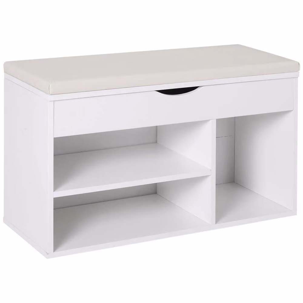 Wyld Haus Sokari White Shoe Storage Bench with Padded Synthetic Leather Seat and Hidden Compartment, W/D/H: 76 x 30 x 47 cm – 2